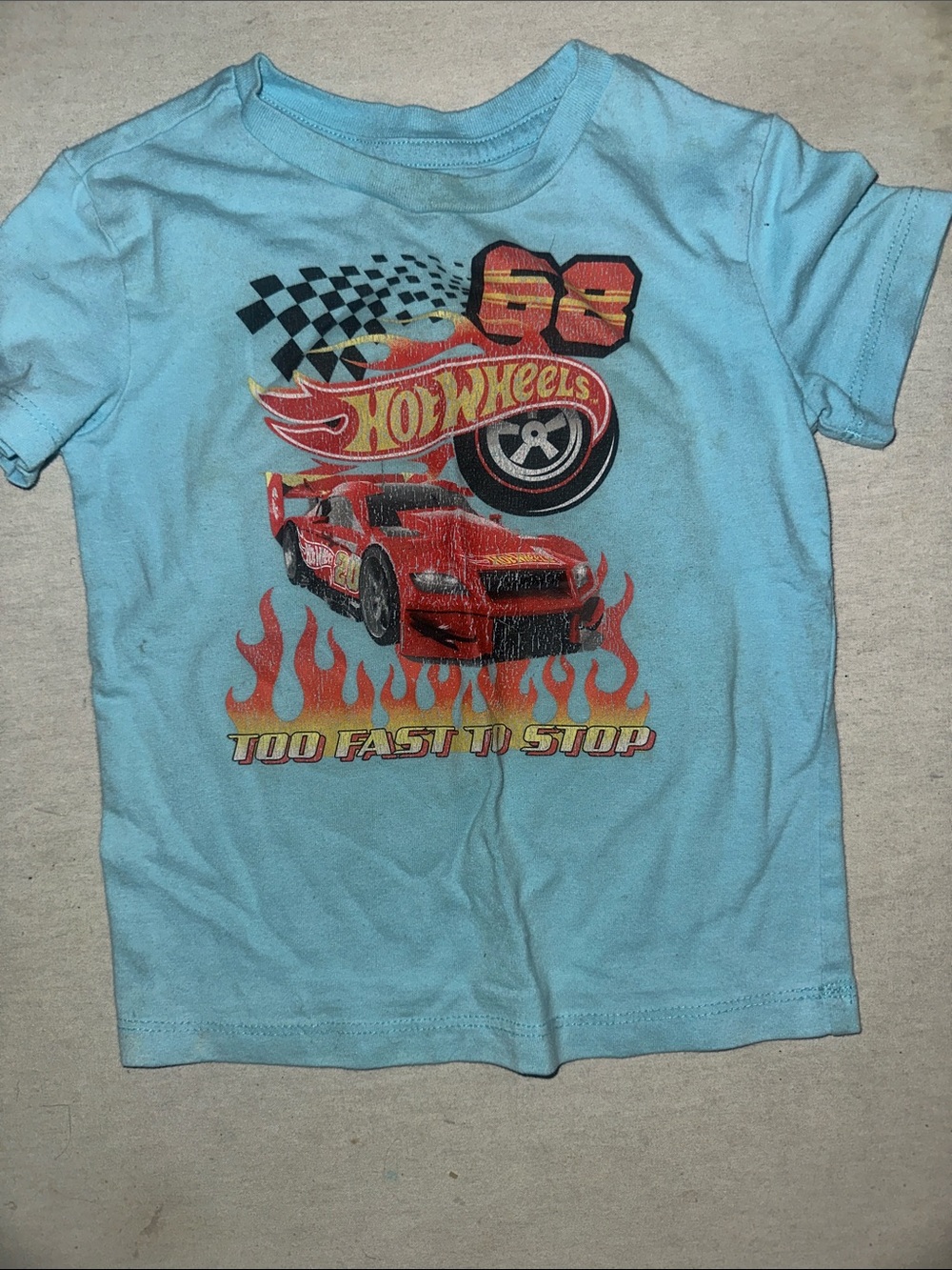 Kids Size 2T Hot Wheels Blue Kids Tee - 'Too Fast to Stop'